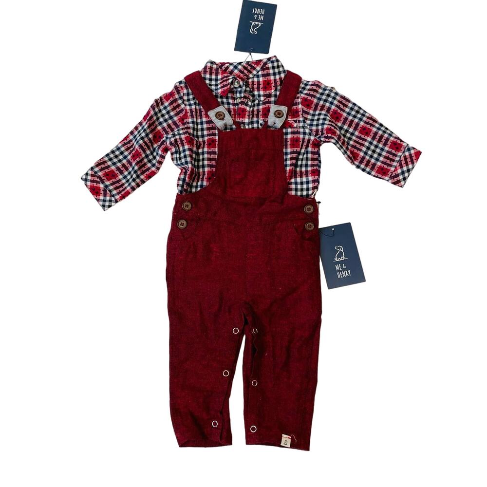 NWT Me & Henry 3/6M Red Overall Set